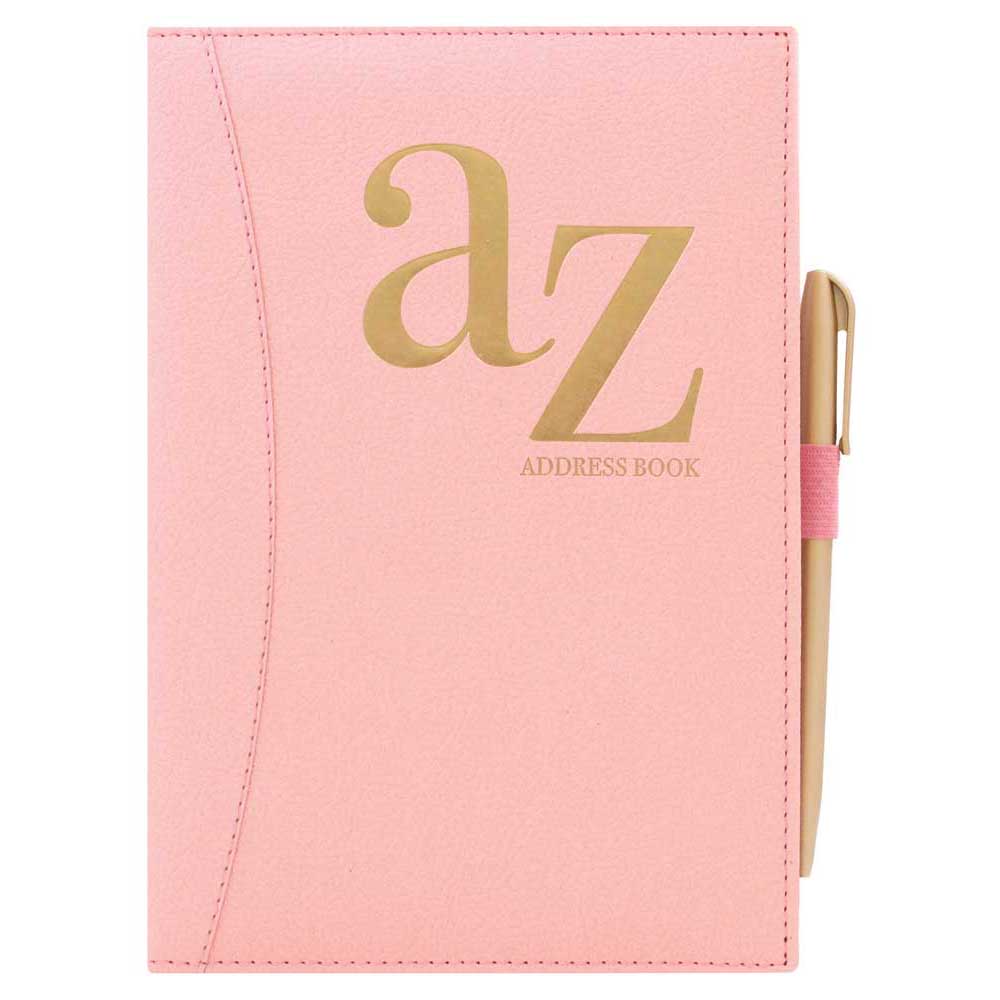 A5 Pink Hardback A–Z Address Book with Pen
