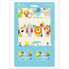 Party Animals Gift Wrap 2 Sheets & 2 Tags