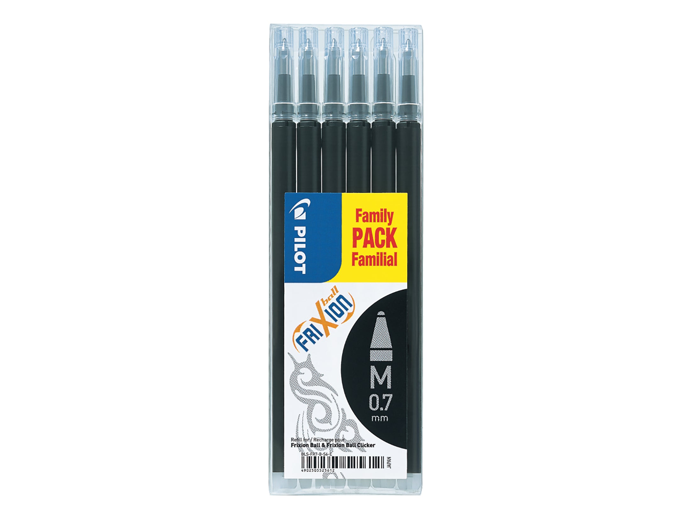 Pilot Refill for FriXion Ball/Clicker Pens 0.7mm Tip Black (Pack 6) - 4902505525612