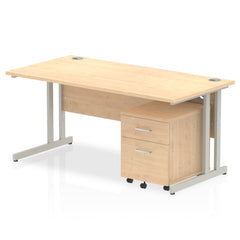 Impulse Cantilever Straight Office Desk W1600 x D800 x H730mm Maple Finish Silver Frame With 2 Drawer Mobile Pedestal - MI000964 DD
