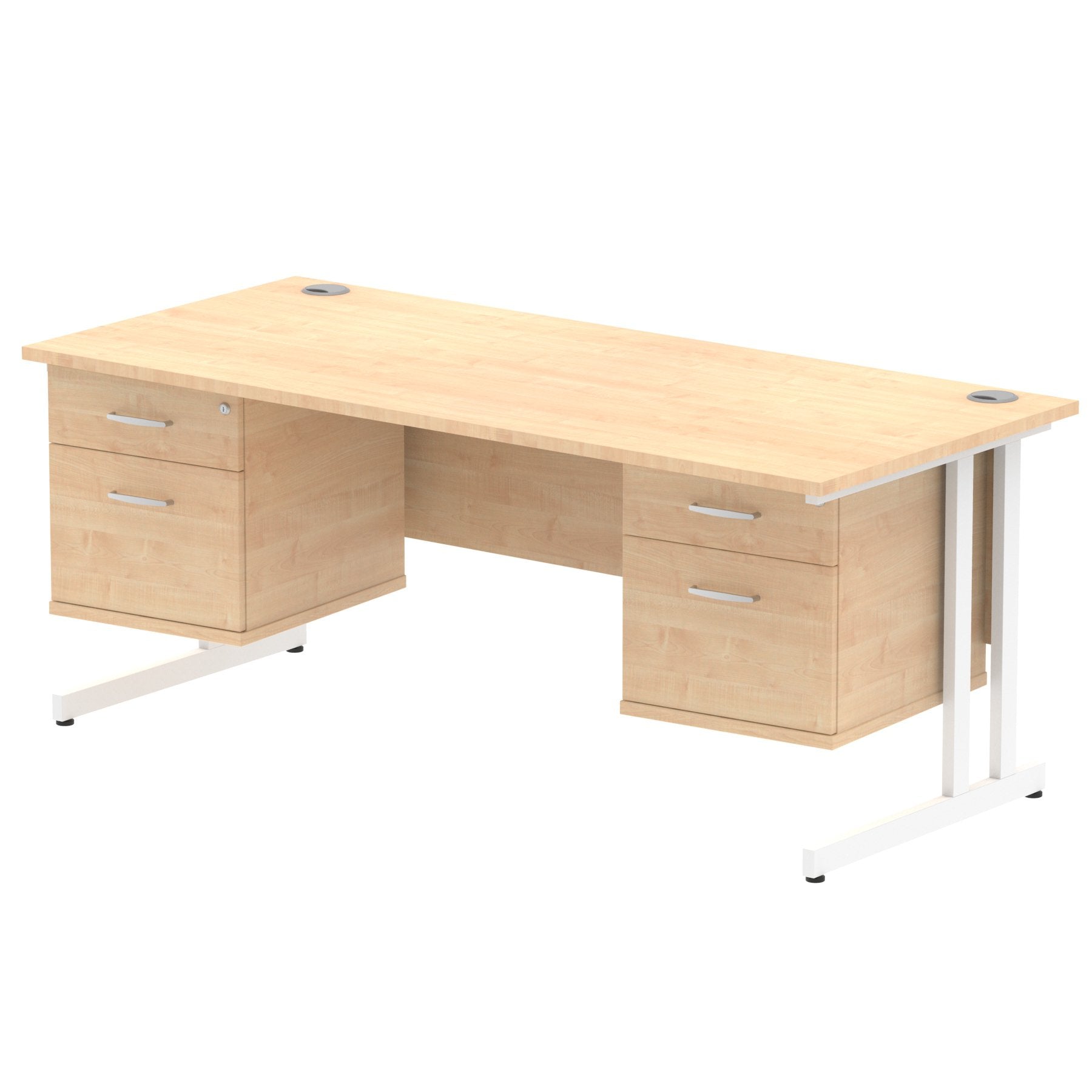 Dynamic Impulse W1800 x D800 x H730mm Straight Office Desk Cantilever Leg With 2x2 Drawer Double Fixed Pedestal Maple Finish White Frame - MI002454 DD