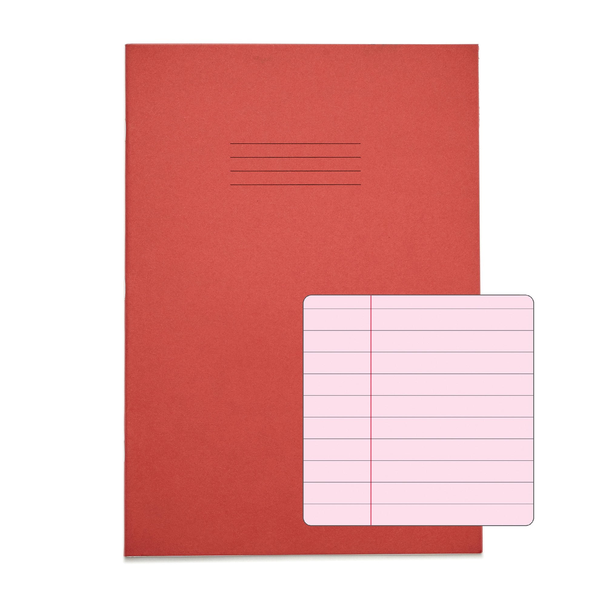 Rhino A4 Special Exercise Book 48 Page Ruled F8M Red with Tinted Pink Paper (Pack 10) - EX68184PP-8 DD