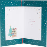 Mam and Dad Christmas Greeting Card – Cute Boofles Outside the House Festive Design