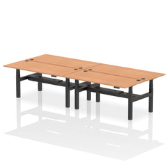 Dynamic Air Back-to-Back W1800 x D800mm Height Adjustable Sit Stand 4 Person Bench Desk With Cable Ports Oak Finish Black Frame - HA02718 DD