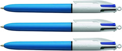 BIC 4 Colours Original Pens, Multi Coloured Pens All In One, Biro Pens, Medium 1.0mm, Green, Blue, Red, Black, 3 Pens Per Pack, 1 Pack