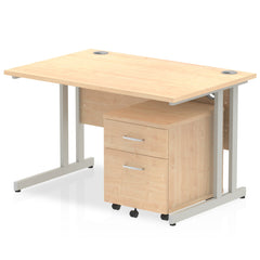 Impulse Cantilever Straight Office Desk W1200 x D800 x H730mm Maple Finish Silver Frame With 2 Drawer Mobile Pedestal - MI000962 DD