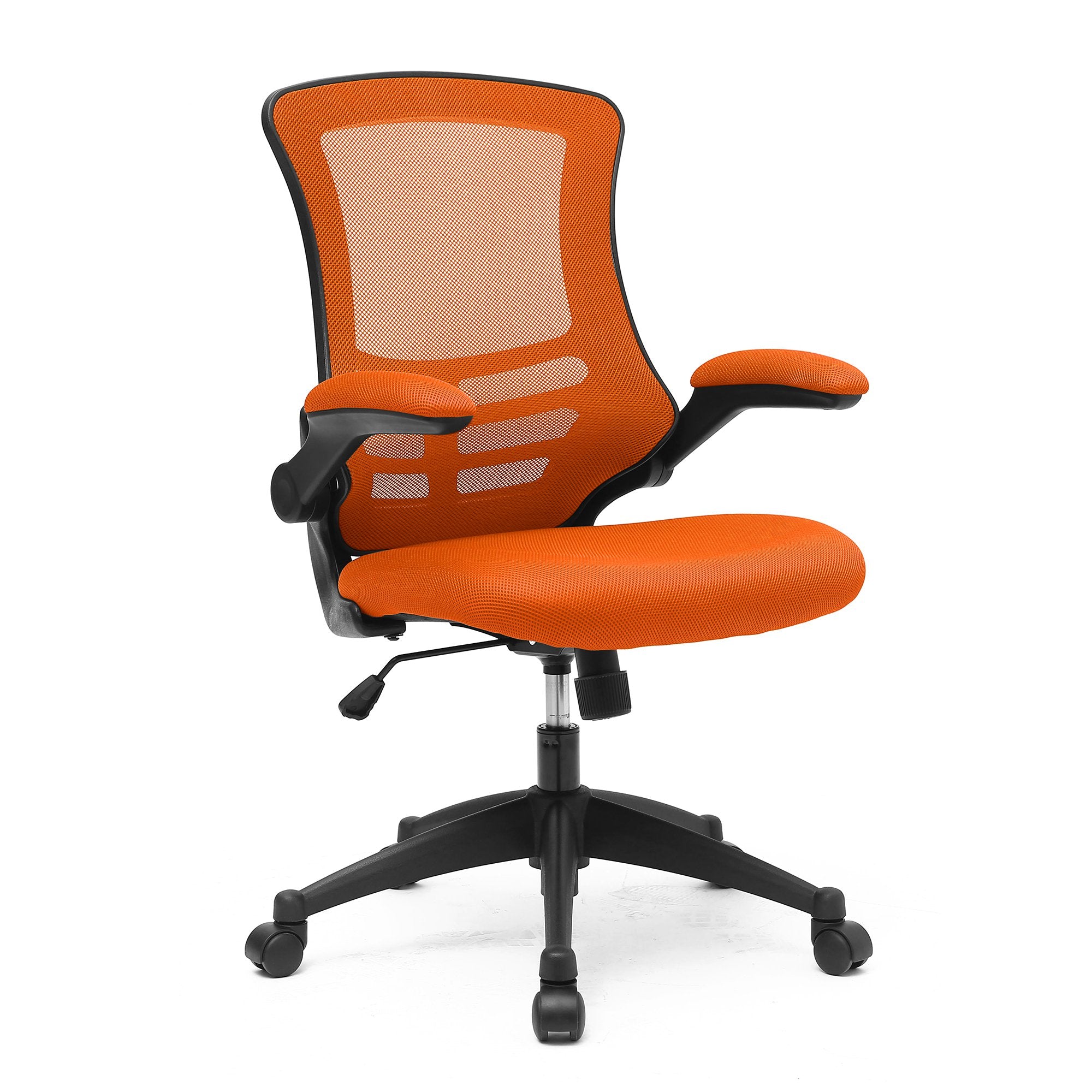 Nautilus Designs Luna Designer High Back Mesh Orange Task Operator Office Chair With Folding Arms and Black Shell - BCM/L1302/OG DD