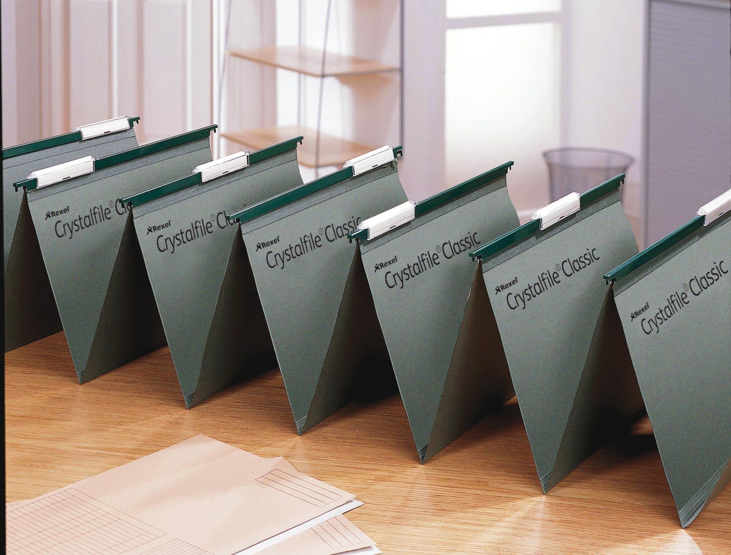 Rexel Crystalfile Linked Foolscap Suspension File Manilla 15mm V Base Green (Pack 50) 78650 DD