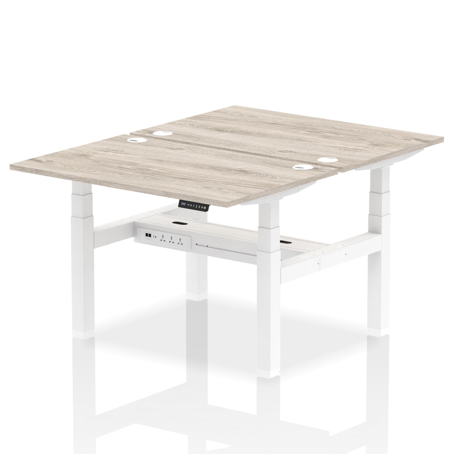 Dynamic Air Back-to-Back W1200 x D800mm Height Adjustable Sit Stand 2 Person Bench Desk With Cable Ports Grey Oak Finish White Frame - HA01654 DD