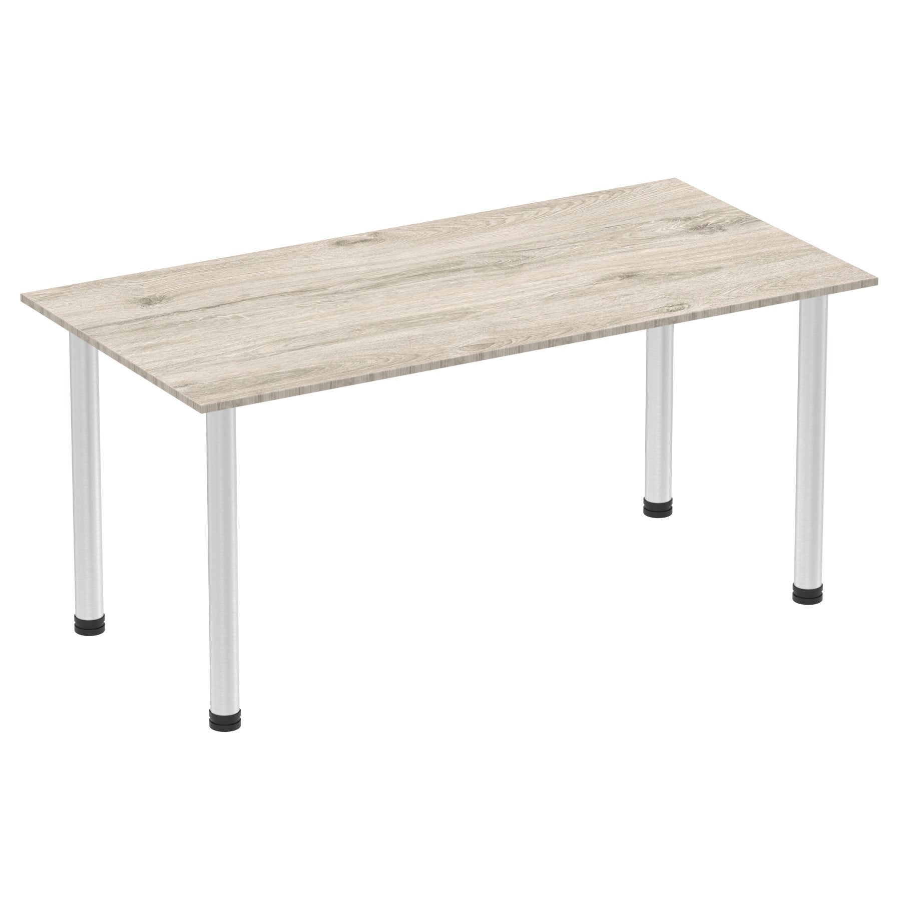 Impulse 1600mm Straight Table Grey Oak Top Brushed Aluminium Post Leg I003665 DD