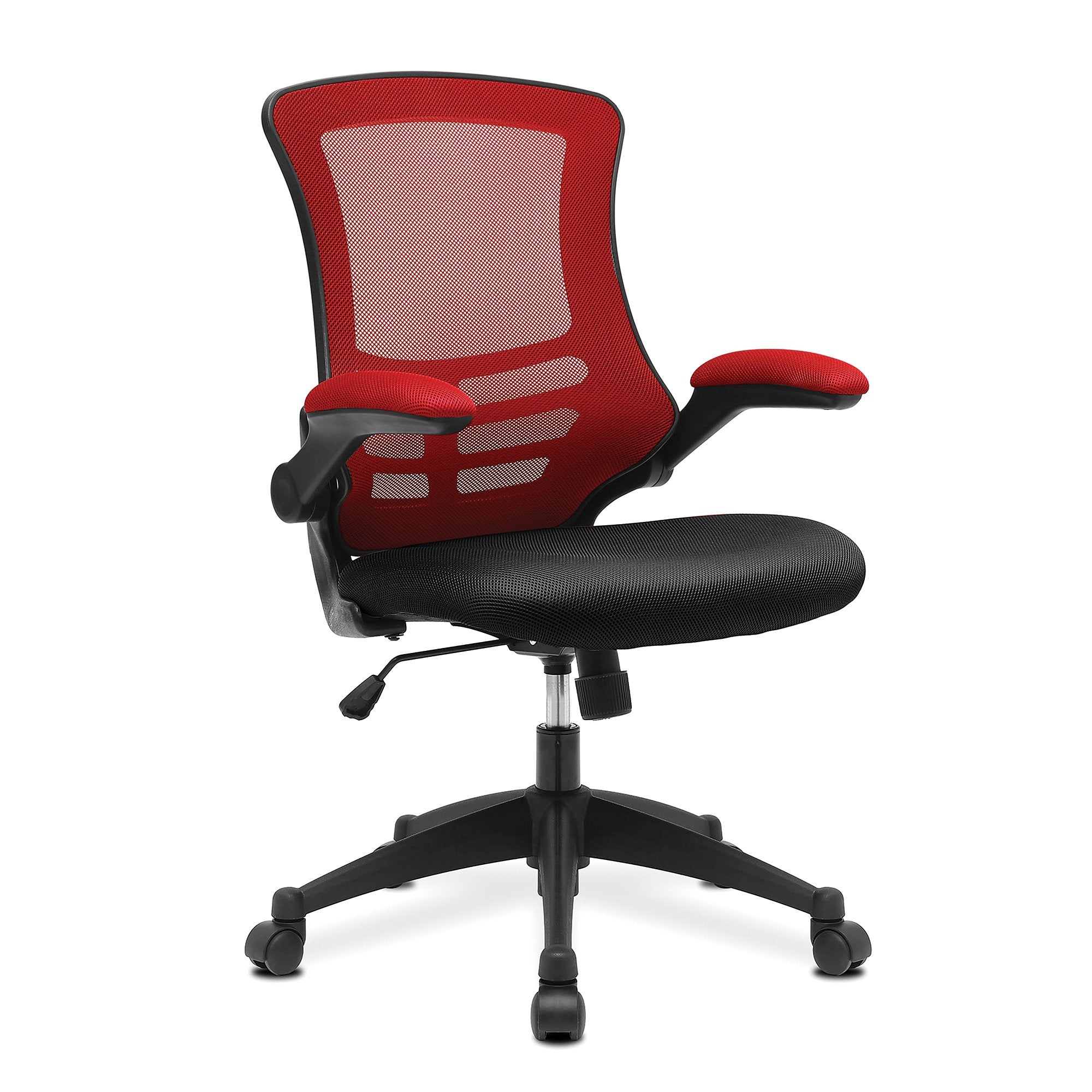 Nautilus Designs Luna Designer High Back Two Tone Mesh Task Operator Office Chair With Folding Arms & Black Shell Red/Black - BCM/T1302/RD DD