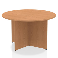 Dynamic Impulse W1200 x D1200 x H730mm Free-Standing Round Table Panel Arrowhead Leg Oak Finish - I003402 DD