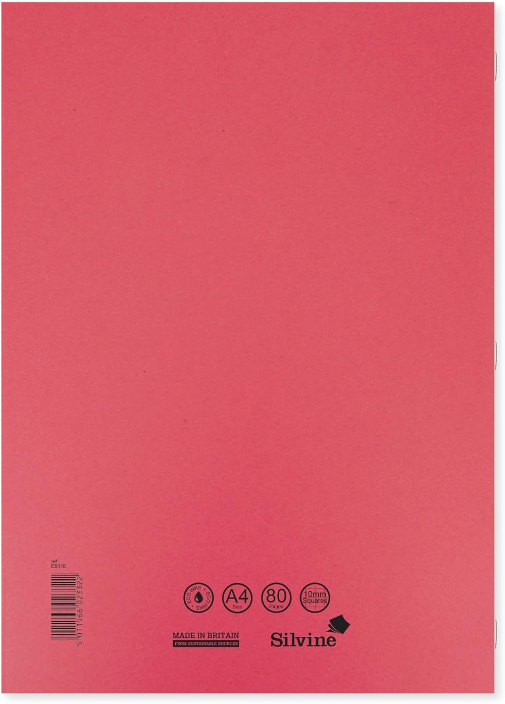 Silvine A4 Exercise Book - Red. Ruled 10mm Squares, 80 Pages