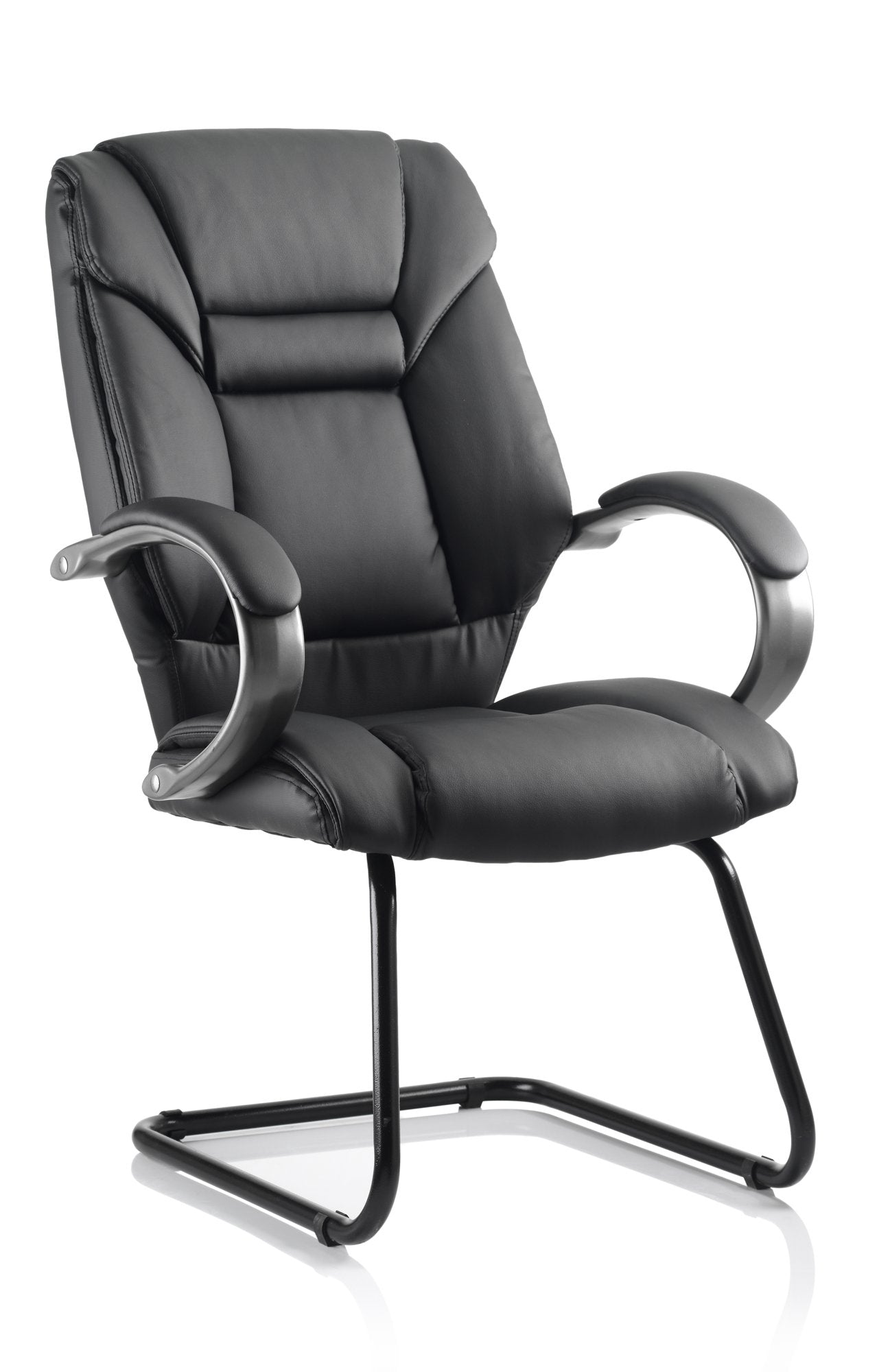 Galloway Leather Cantilever Visitor Chair with Arms Black - KC0119 DD