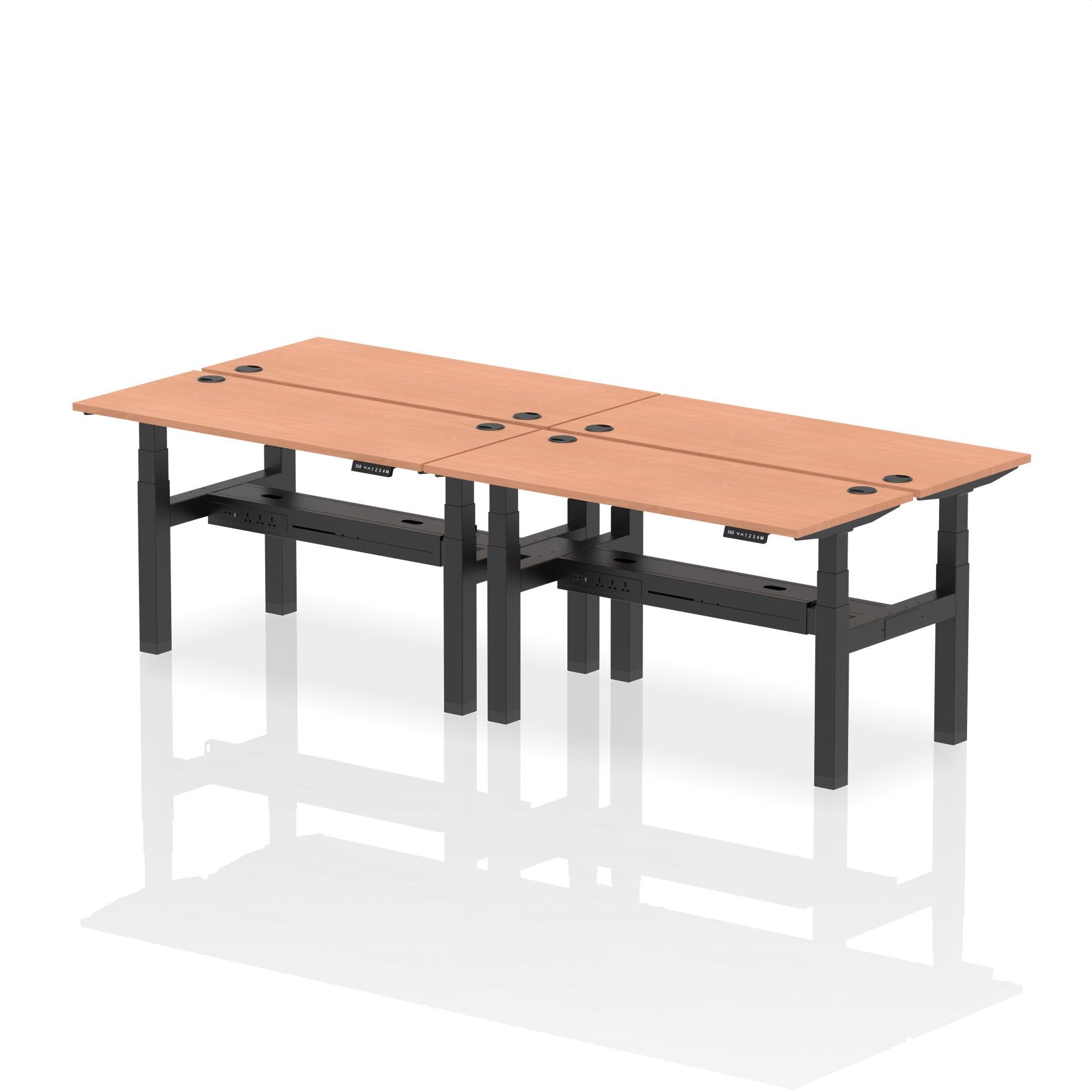 Dynamic Air Back-to-Back W1400 x D600mm Height Adjustable Sit Stand 4 Person Bench Desk With Cable Ports Beech Finish Black Frame - HA01890 DD