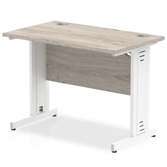 Impulse 1000 x 600mm Straight Desk Grey Oak Top White Cable Managed Leg I003096 DD