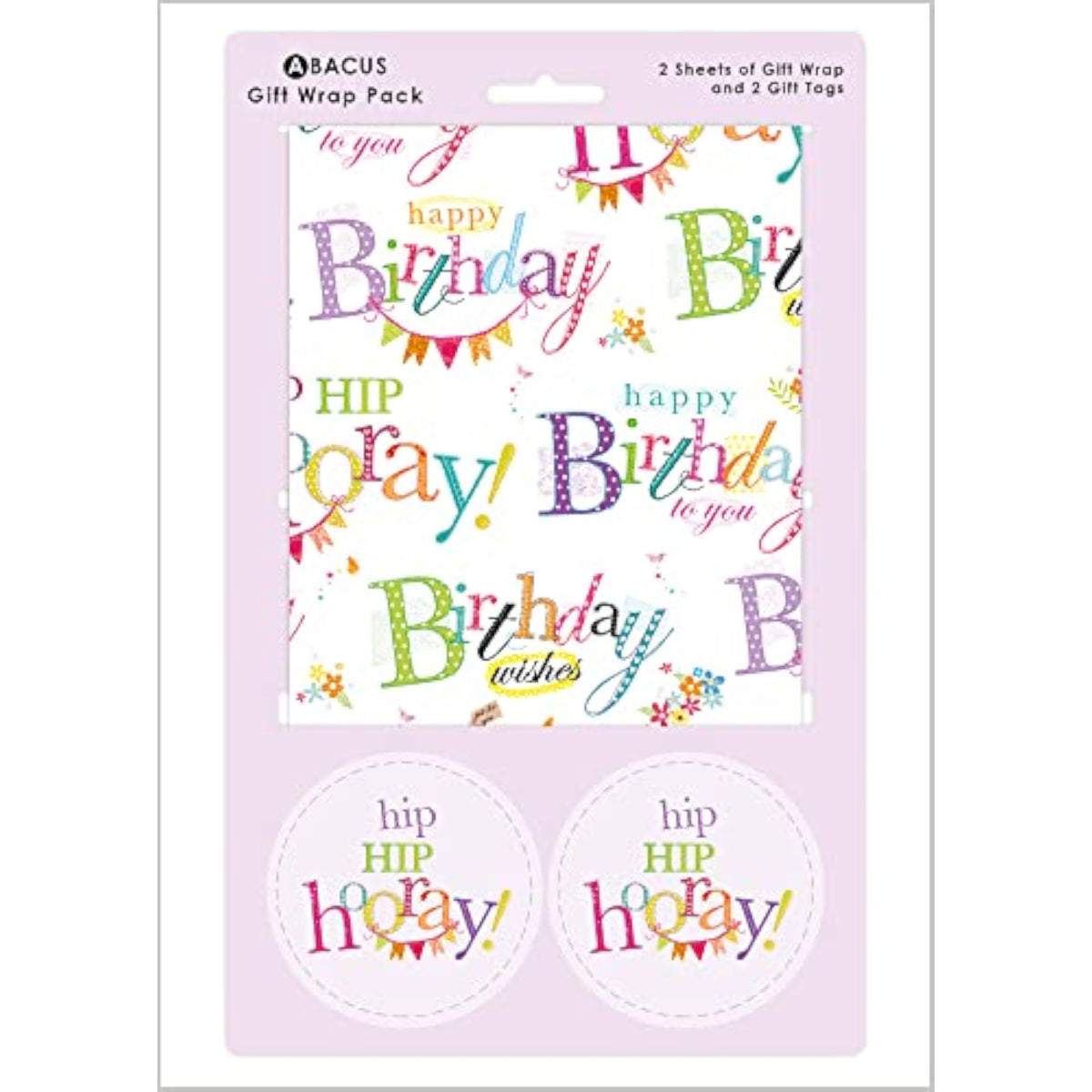 Happy Birthday Text Gift Wrap 2 Sheets & 2 Tags
