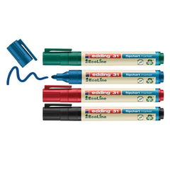 edding 31 EcoLine Flipchart Marker Bullet Tip 1.5-3mm Line Black Blue Red Green (Pack 4) - 4-31-4
