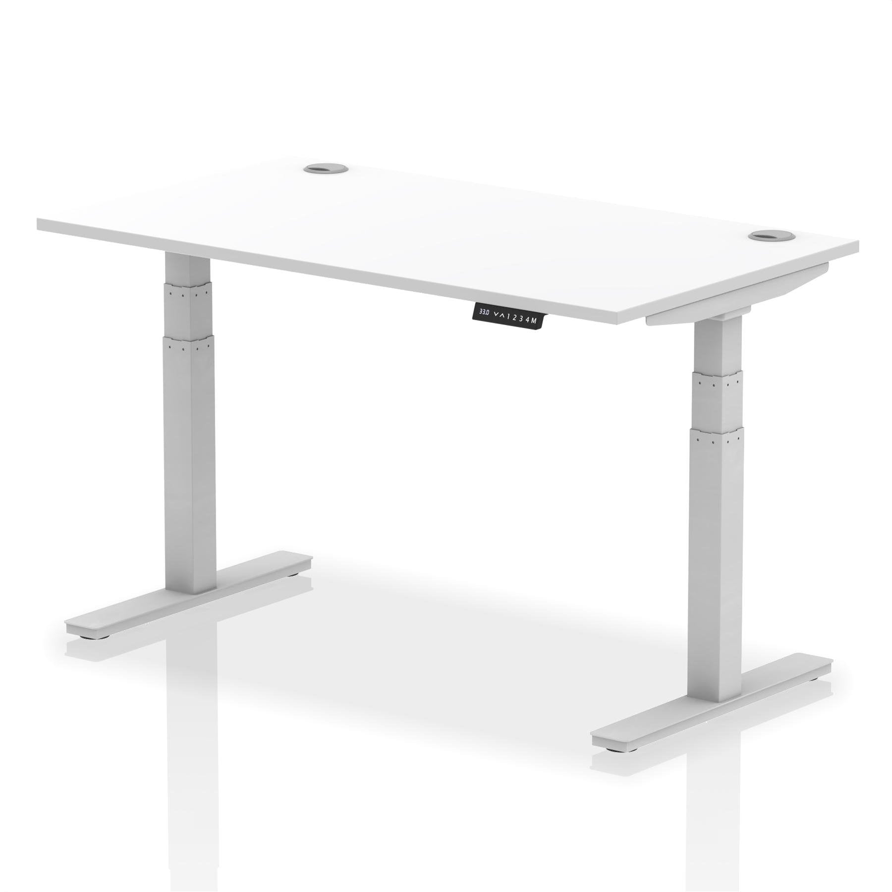 Dynamic Air 1400 x 800mm Height Adjustable Desk White Top Cable Ports Silver Leg HA01090 DD