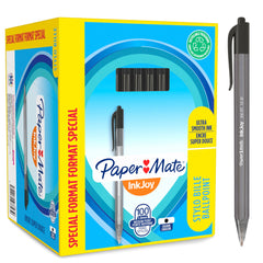 Paper Mate InkJoy 100 Retractable Ballpoint Pen 1.0mm Tip 0.7mm Line Black (Pack 80 + 20 Free) - S0977430