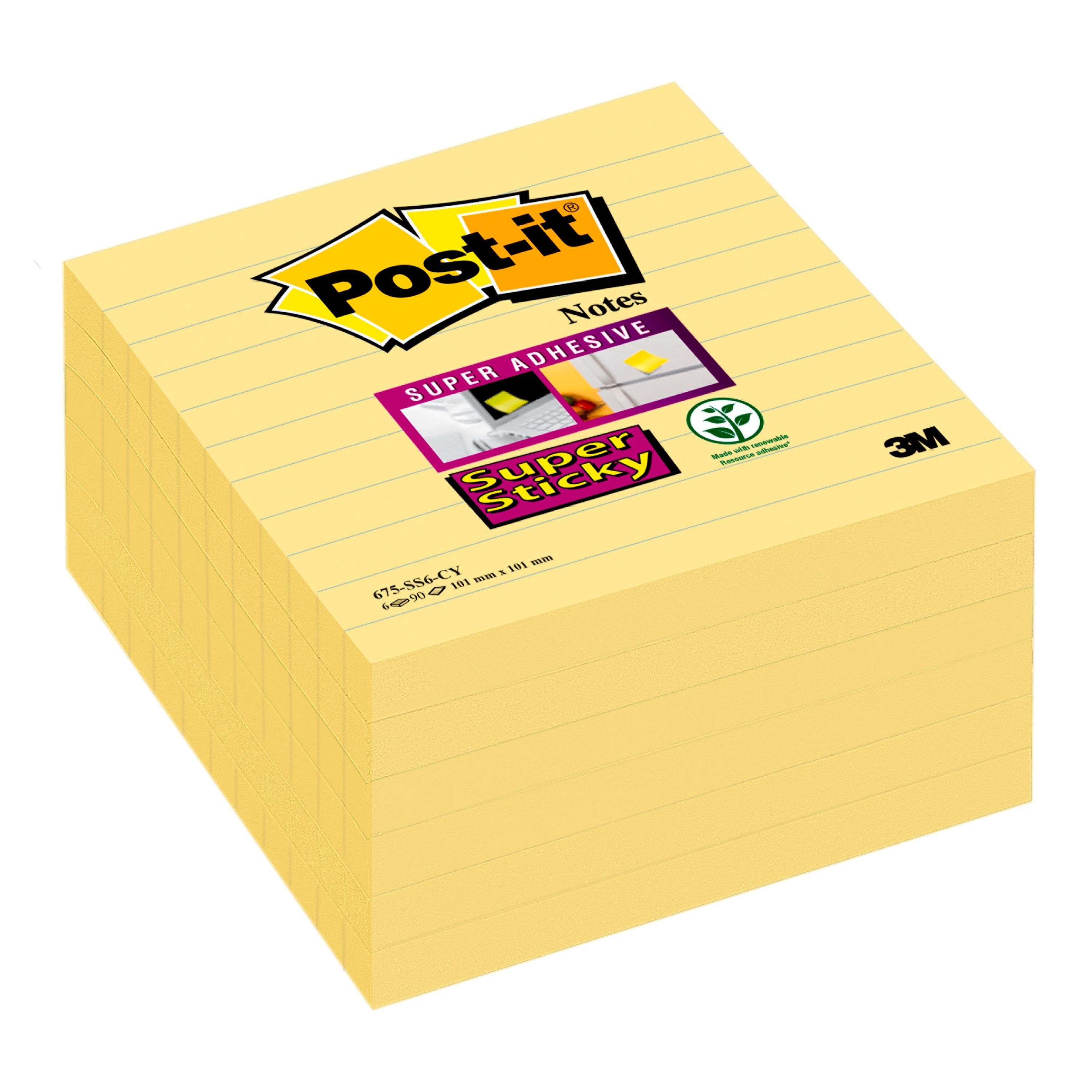 Post-it Super Sticky XL Notes 101x101mm Ruled 90 Sheets Canary Yellow (Pack 6) 675-SS6CY - 7100234642