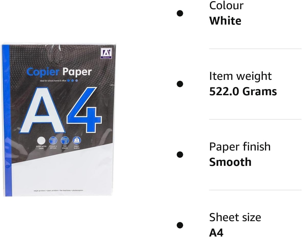 A4 DG copier and printer paper, 80gsm, bright white, 100 sheets, suitable for printing and copying in office environments.