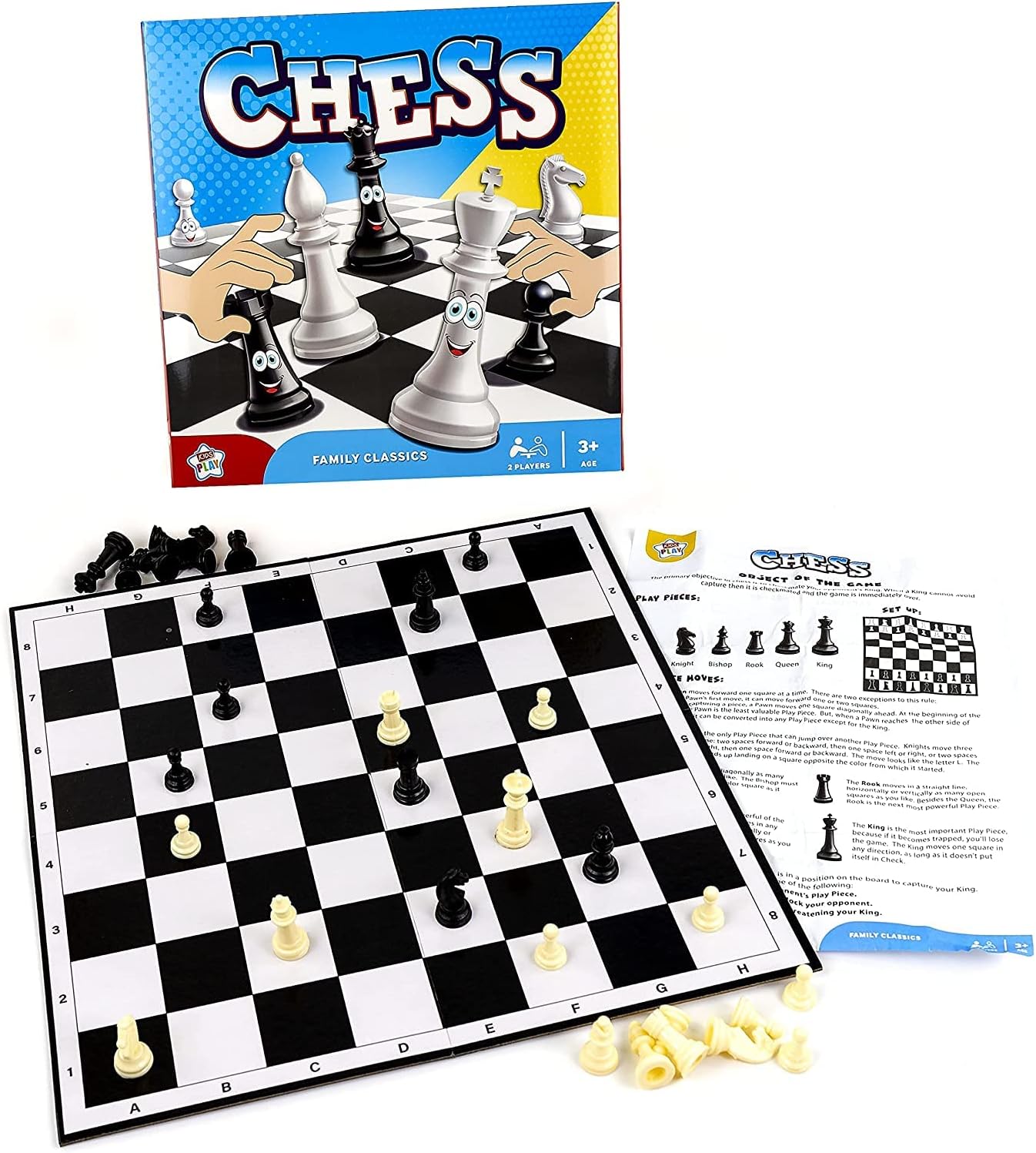 Kids playing with DG brand chess board game, featuring colorful chess pieces and a wooden game board for family fun.
