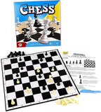 Kids playing with DG brand chess board game, featuring colorful chess pieces and a wooden game board for family fun.