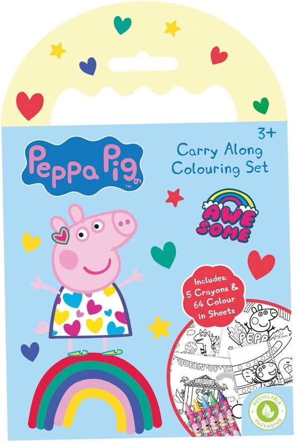 DG Peppa Pig Carry Along game featuring colorful Peppa Pig characters and portable game components for kids.
