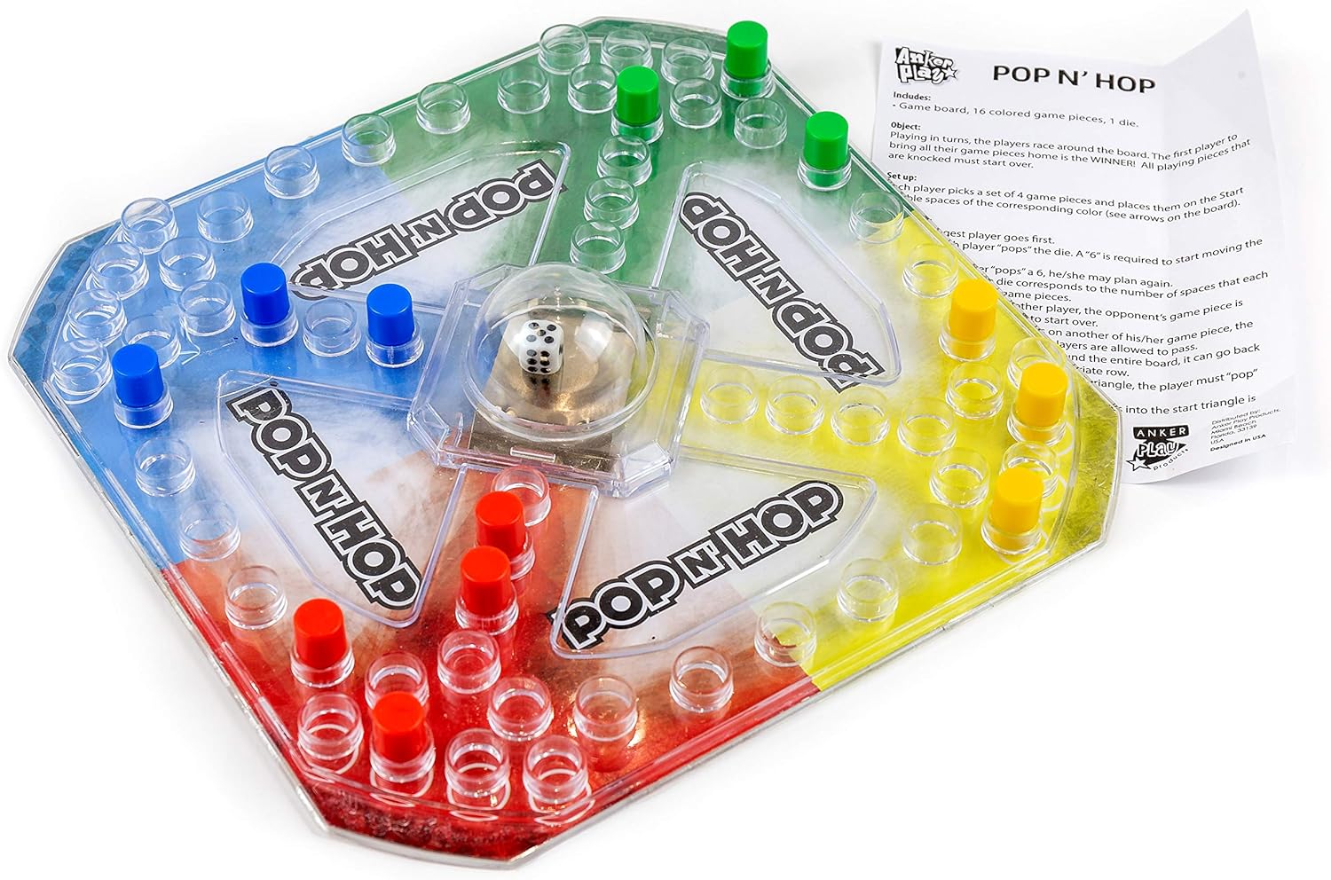 DG Pop 'N' Hop! Get Your Pieces Home! classic game box with colorful game pieces and vibrant artwork on the front.