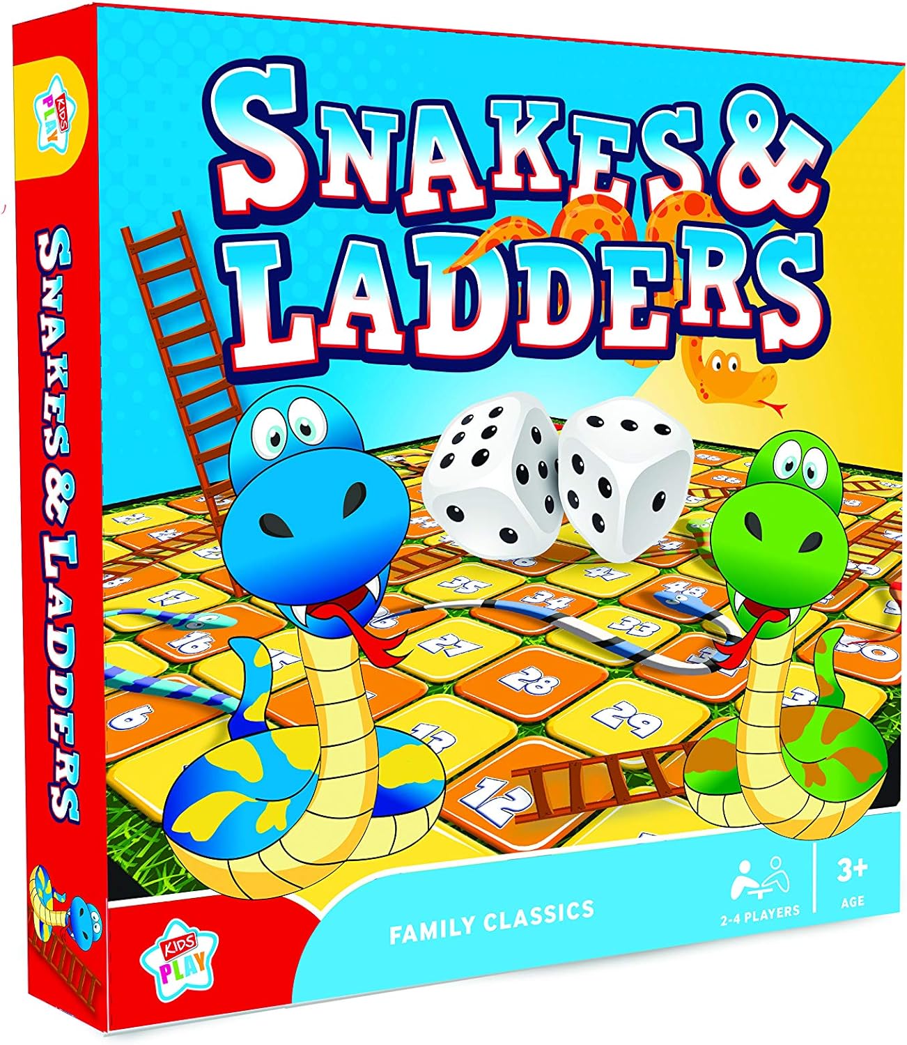 DG Snakes & Ladders Family Classics Board Game with colorful game board and game pieces for family fun and entertainment.
