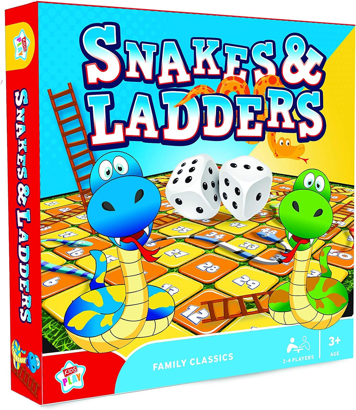 DG Snakes & Ladders Family Classics Board Game with colorful game board and game pieces for family fun and entertainment.