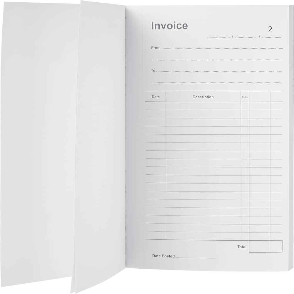 A5 1-80" invoice duplicate book by DG, with white cover and pages for copying invoices, designed for business record keeping.