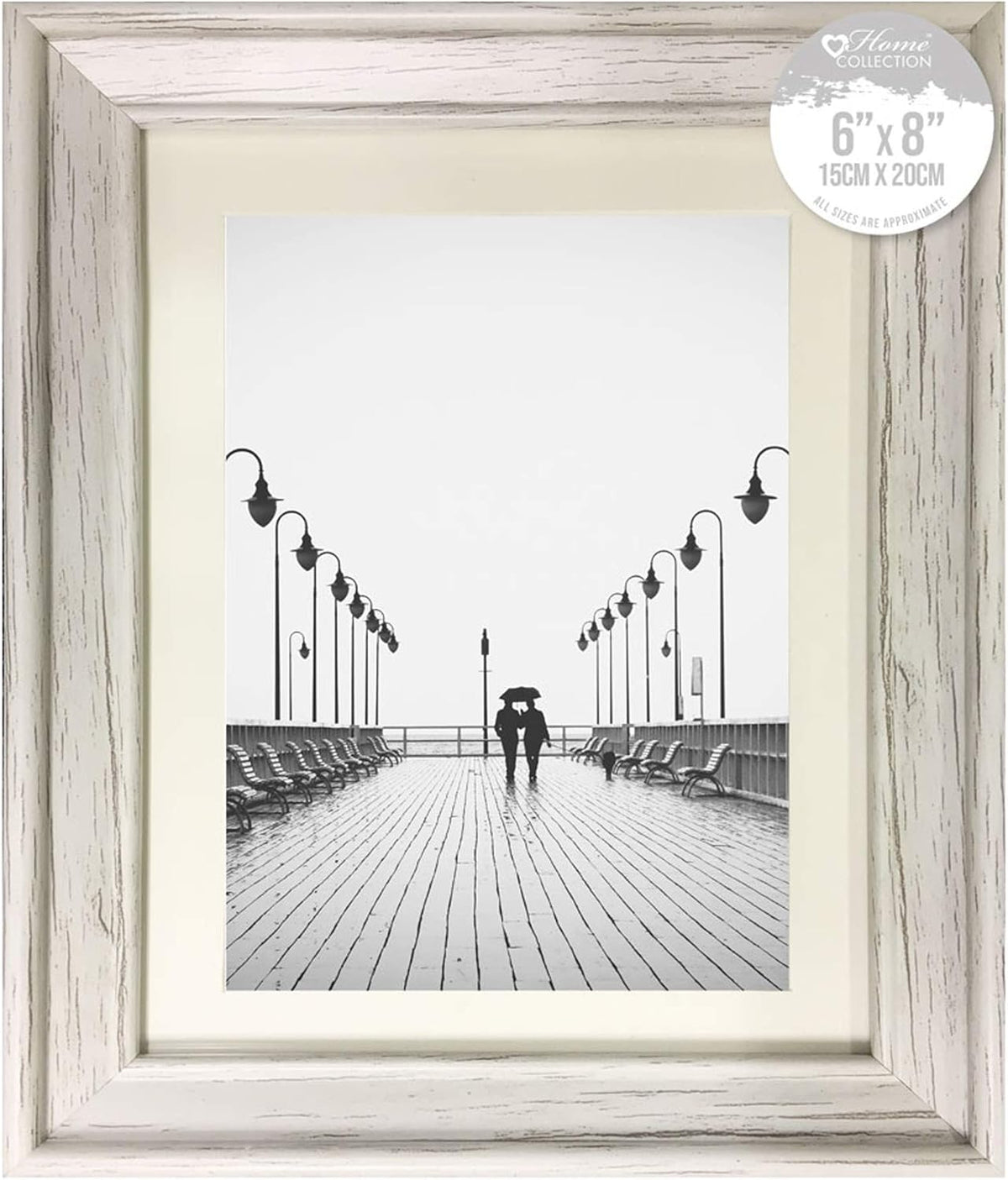 White shabby chic DG photo frame with distressed wood finish, 6x8 size, featuring a simple solitaire design for displaying photos.