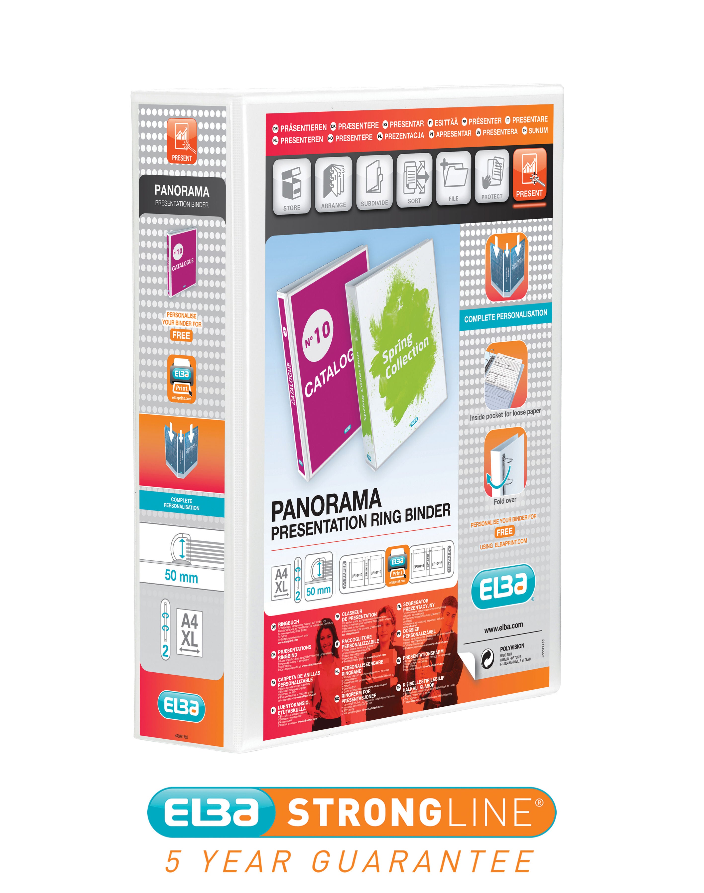 Elba Panorama Presentation Ring Binder 50mm Capacity 70mm Spine A4+ 2 D-Ring White (Pack 4) 400007674