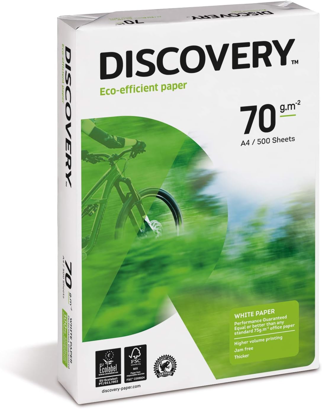 Discovery A4 copier paper 70gsm, 500 sheets, ideal for printing and copying in office or home environments.