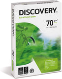 Discovery A4 copier paper 70gsm, 500 sheets, ideal for printing and copying in office or home environments.