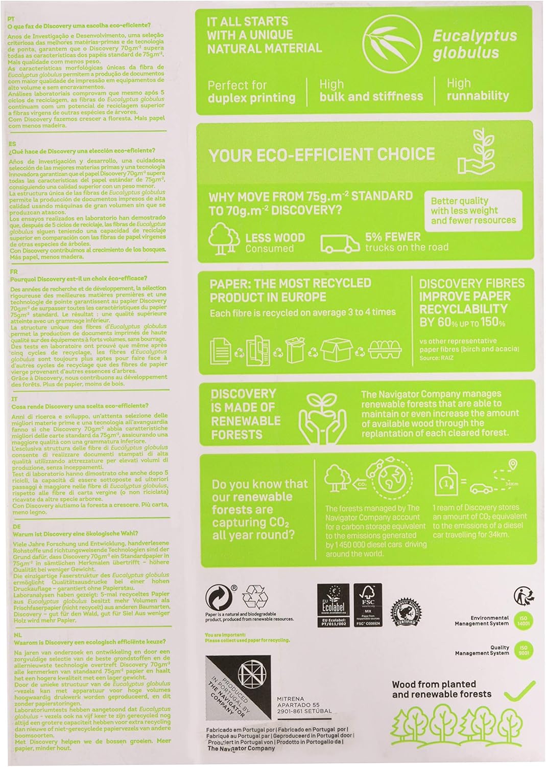 Discovery A4 copier paper, 70gsm, 500 sheets, ideal for printing and copying in office and home environments.