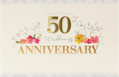 50th Anniversary Card For Couples With Gold Glitter And Gem Stones