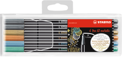 STABILO Pen 68 Fibre Tip Pen 1.4mm Line Metallic Assorted Colours (Wallet 6) - 6806/8-11-01