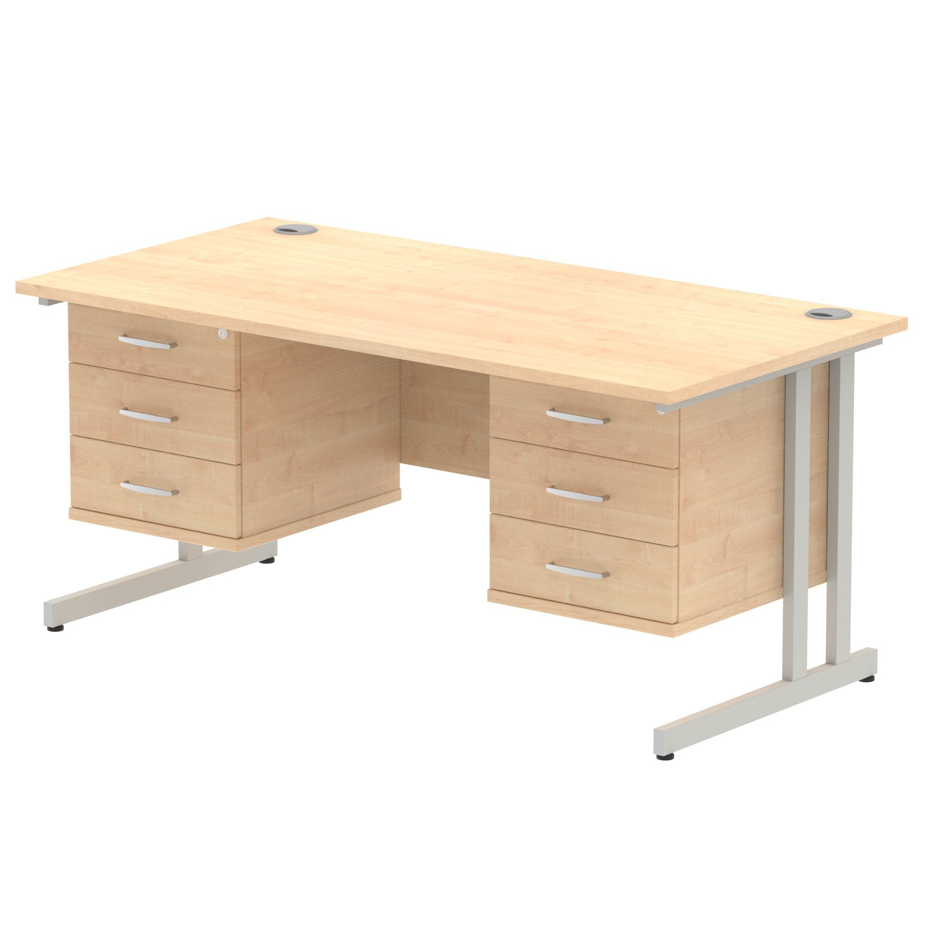 Dynamic Impulse W1600 x D800 x H730mm Straight Office Desk Cantilever Leg With 2x3 Drawer Double Fixed Pedestal Maple Finish Silver Frame - MI002457 DD