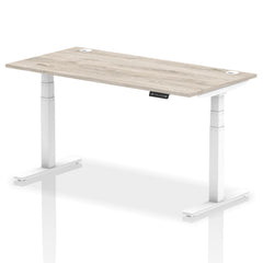 Dynamic Air 1600 x 800mm Height Adjustable Desk Grey Oak Top Cable Ports White Leg HA01174 DD