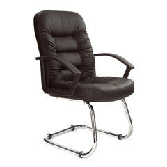Nautilus Designs Fleet High Back Leather Faced Executive Cantilever Visitor Chair With Ruched Panel Detailing and Fixed Arms Black - DPA369AV/L DD