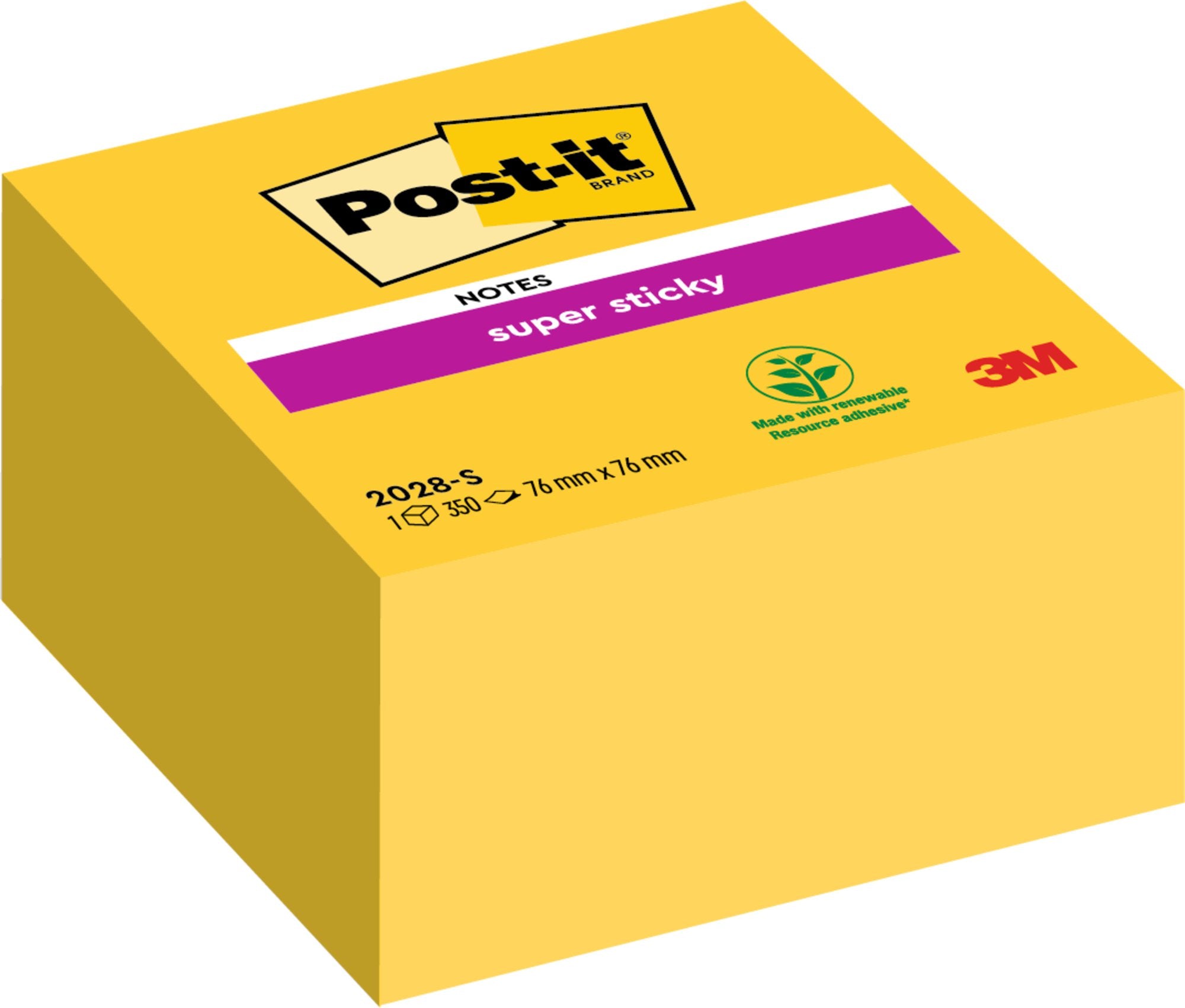 Post-it Super Sticky Notes Cube76 mm x 76 mm Yellow 350 Sheets Per Pad 7100265573