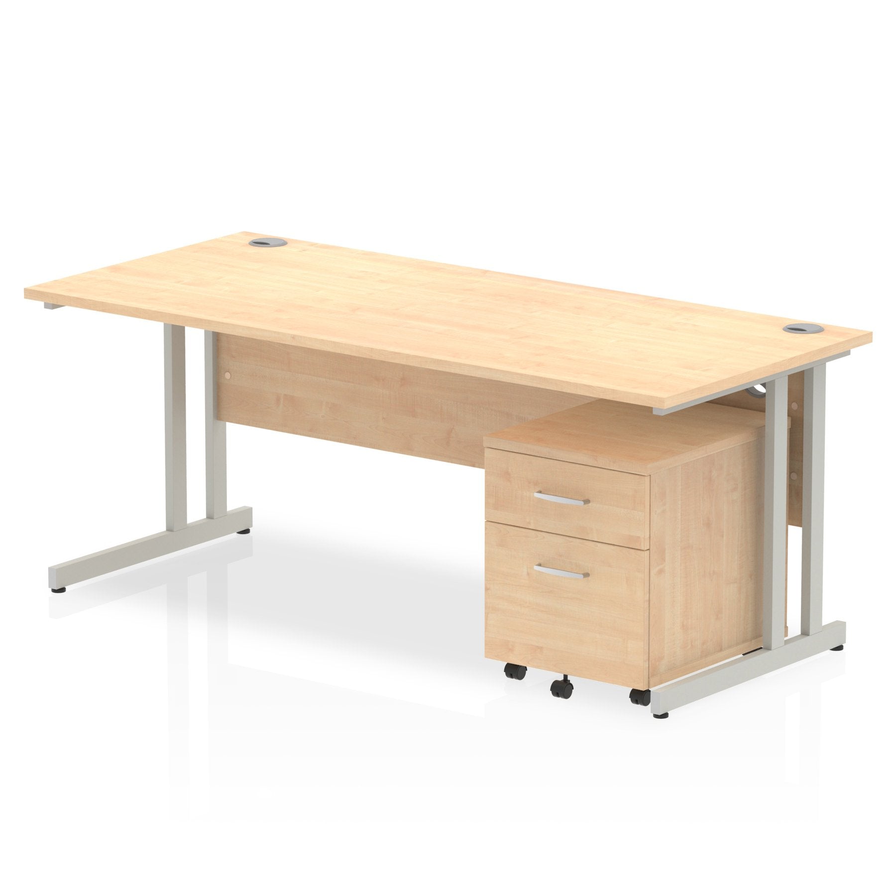 Impulse Cantilever Straight Office Desk W1800 x D800 x H730mm Maple Finish Silver Frame With 2 Drawer Mobile Pedestal - MI000965 DD