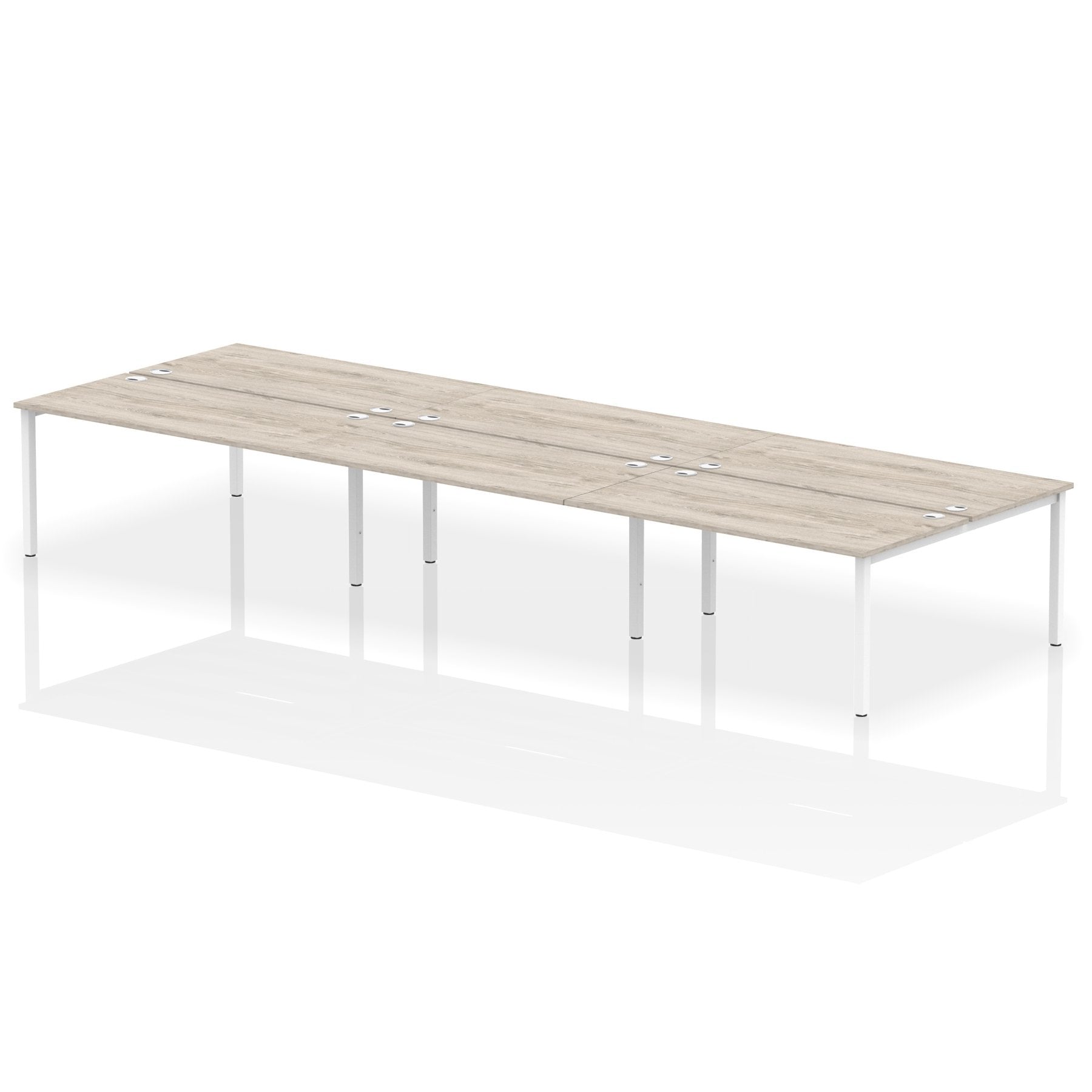 Impulse Back-to-Back 6 Person Bench Desk W1600 x D1600 x H730mm With Cable Ports Grey Oak Finish White Frame - IB00203 DD