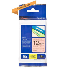 Brother Fluorescent Black On Orange Label Tape 12mm x 5m - TZEB31