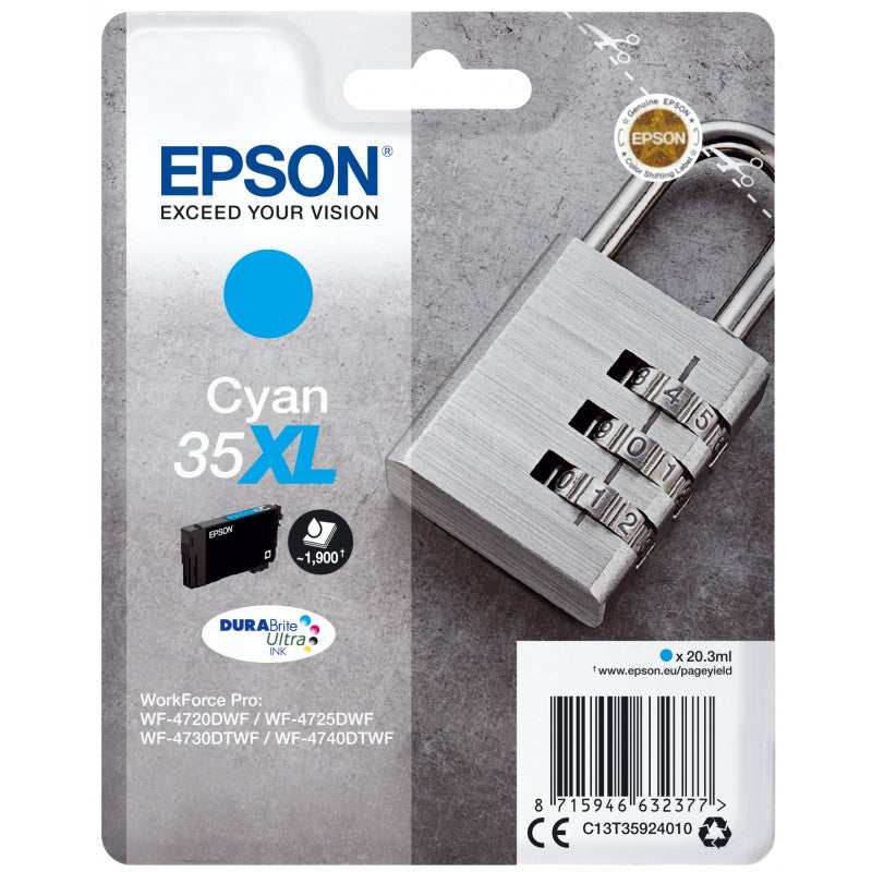 Epson 35XL Padlock Cyan High Yield Ink Cartridge 20ml - C13T35924010