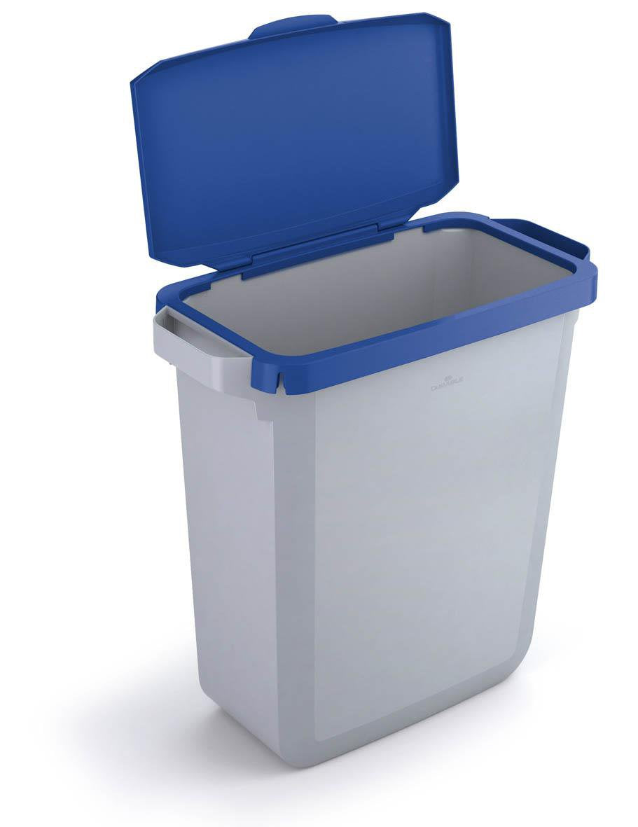 Durable DURABIN Plastic Waste Recycling Bin 60 Litre Rectangular Grey with Blue Hinged Lid - VEH2022011 DD