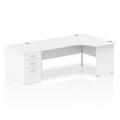 Dynamic Impulse 1800mm Right Crescent Desk White Top Panel End Leg Workstation 800mm Deep Desk High Pedestal Bundle I000626 DD